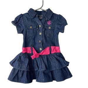 Rocawear 18M Denim Ruffled Dress Pink Belt Gold  Buttons